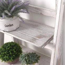 Dyiom 45 in. White Foldable Ladder Shelf Patio Rustic Wood Plant Stand with Shelves 4 Tier for Outdoor -Sunnydaze Decor Sales white dyiom plant stands b0832qtnmj 4f 1000