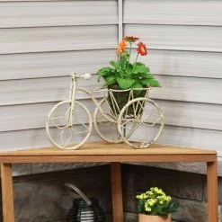Sunnydaze Decor Sunnydaze 12 in. Tricycle Indoor/Outdoor White Steel Standing Planter Basket -Sunnydaze Decor Sales white sunnydaze decor plant stands lci 795 31 1000