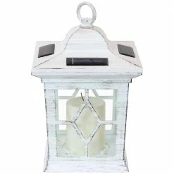Sunnydaze Decor Lucien 9 in. White Outdoor Solar LED Candle Lantern (Set of 2) -Sunnydaze Decor Sales whites sunnydaze decor citronella candles torches for 785 2pk 1f 1000