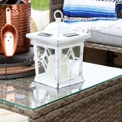 Sunnydaze Decor Lucien 9 in. White Outdoor Solar LED Candle Lantern (Set of 2) -Sunnydaze Decor Sales whites sunnydaze decor citronella candles torches for 785 2pk 31 1000