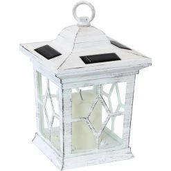 Sunnydaze Decor Lucien 9 in. White Outdoor Solar LED Candle Lantern (Set of 2) -Sunnydaze Decor Sales whites sunnydaze decor citronella candles torches for 785 2pk 4f 1000