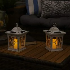 Sunnydaze Decor Lucien 9 in. White Outdoor Solar LED Candle Lantern (Set of 2)