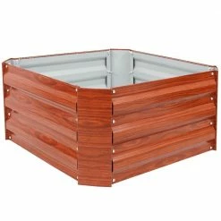 Sunnydaze Decor 24 in. Square Woodgrain Galvanized Steel Raised Bed