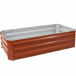 Sunnydaze Decor 48 in. Rectangle Woodgrain Galvanized Steel Raised Bed