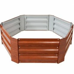 Sunnydaze Decor 40 in. Hexagon Woodgrain Galvanized Steel Raised Bed