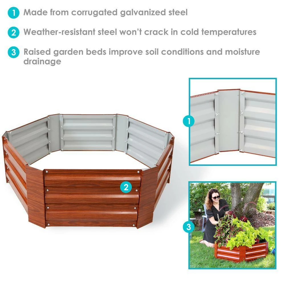 Sunnydaze Decor 40 in. Hexagon Woodgrain Galvanized Steel Raised Bed 7 Sunnydaze Decor 40 in. Hexagon Woodgrain Galvanized Steel Raised Bed - Image 7