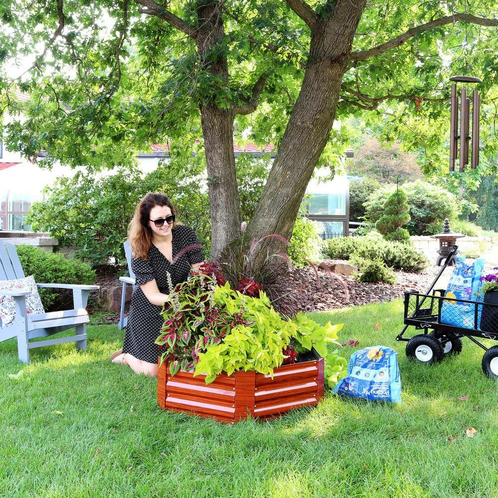 Sunnydaze Decor 40 in. Hexagon Woodgrain Galvanized Steel Raised Bed 6 Sunnydaze Decor 40 in. Hexagon Woodgrain Galvanized Steel Raised Bed - Image 6