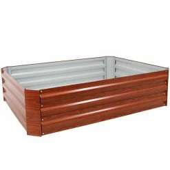 Sunnydaze Decor 47 in. Rectangle Woodgrain Galvanized Steel Raised Bed
